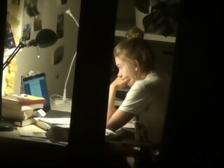 spy cute teen with hidden webcam flashing after homework